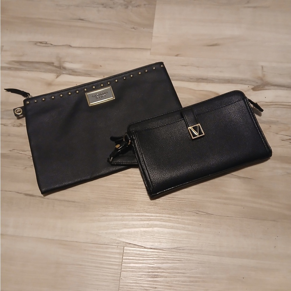 Victoria's Secret Black Wristlet and Clutch Duo with Gold Accents